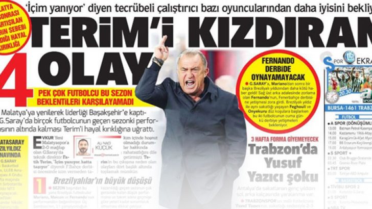 Fatih Terim’i kızdıran 4 olay! (30 Ekim 2018 spor manşetleri)