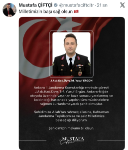 Ankara-Niğde Otoyolu’ndaki kazada yaralanan jandarma personeli şehit oldu
