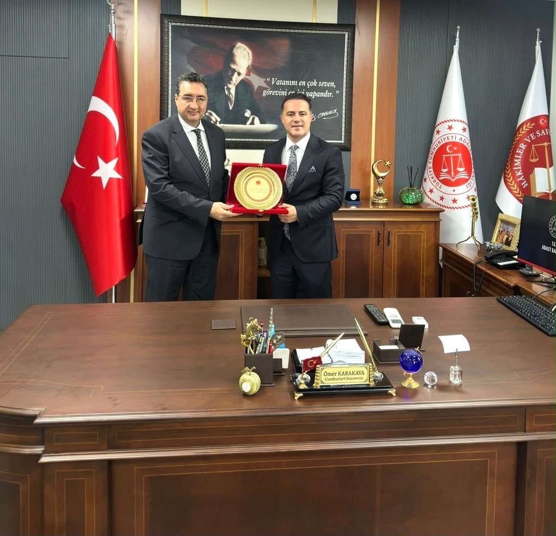 HAYIRLI OLSUN VE TAZİYE! BAM Başkanı Alim ve BAM Başsavcısı Sarıhan’dan Başsavcı Karakaya’ya hem hayırlı olsun hem taziye ziyareti!