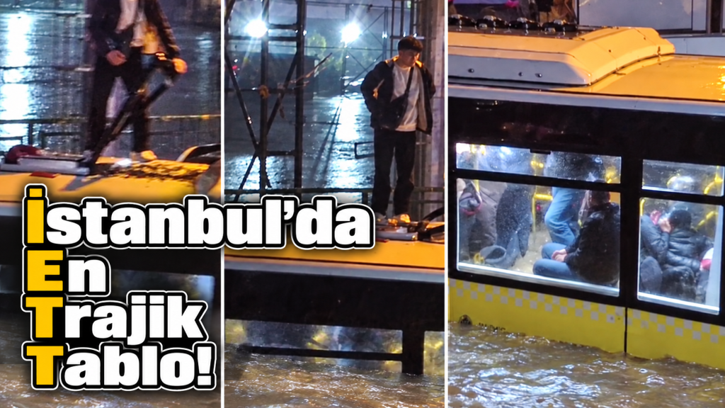 VATANDAŞ DAYANIŞMASI! İstanbul’da selde otobüste mahsur kalan yolcuların kurtarılma anları kamerada!